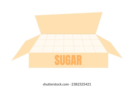 White lump beet sugar in open package. White beet sugar cartoon vector illustration isolated on white background