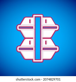 Icono de la caja del almuerzo blanco aislado en fondo azul.  Vector