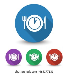 White Lunch Time icon in different colors set
