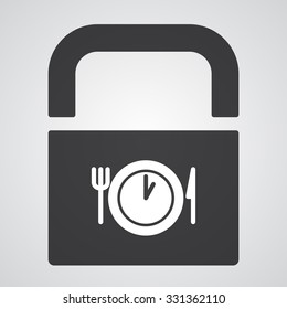 White Lunch Time icon on black pad lock