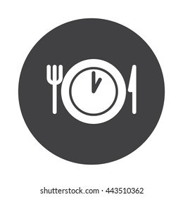 White Lunch Time Icon On Black Button Isolated On White