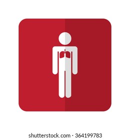 White Lungs flat icon on red rounded square on white