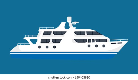 White luxurious passenger liner isolated on blue background
