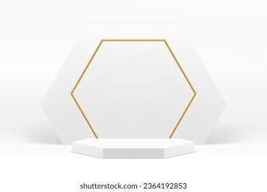 White luxury 3d podium elegant pedestal mock up for cosmetic product show presentation vector illustration. Realistic pastel display commercial showroom empty composition for shopping sale discount