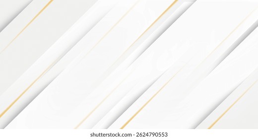 White luxury abstract background with golden lines and shadows. Premium vector illustration