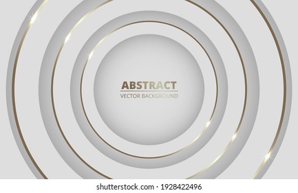 White luxury abstract vector background with golden circles and shadows. 3d light gray circles in the center of the luxury banner.
