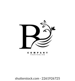 white luxury B letter logo with beautiful floral and feather ornament. feather logo. B typography, B monogram. Suitable for business logos, brands, companies, boutiques, beauty logos, etc