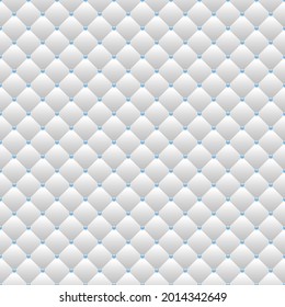 White luxury background with blue beads and rhombuses. Seamless vector illustration. 