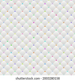 White luxury background with colorful beads and rhombuses. Vector illustration. 
