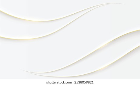 White luxury background with gold wave lines vector.