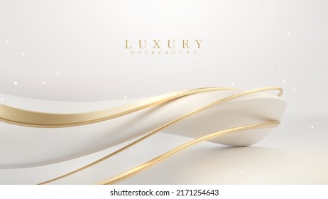 White Luxury Background With Golden Curve Line Element And Glitter Light Effect Decoration.