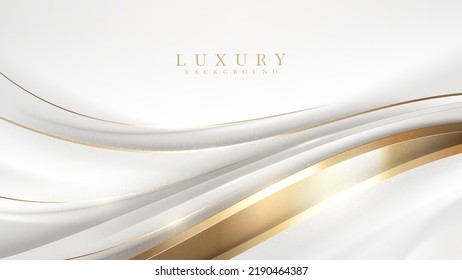 White luxury background with golden curve line element and glitter light effect decoration.