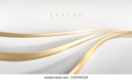 White luxury background with golden curve line element and glitter light effect decoration.