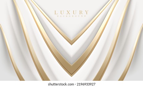 White luxury background with golden curve line element and glitter light effect decoration.