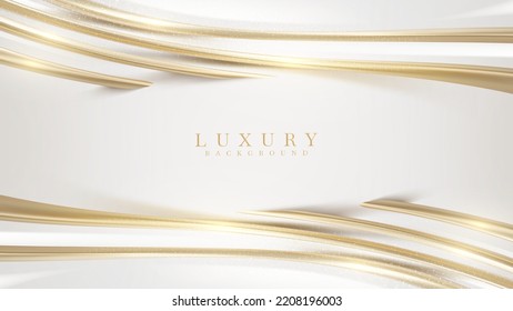 White luxury background with golden curve line element and glitter light effect decoration. Vector illustration.