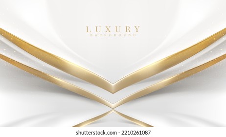 White luxury background with golden curve line element and glitter light effect decoration. Vector illustration.