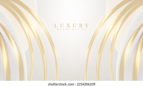 White luxury background with golden curve line element and glitter light effect decoration.