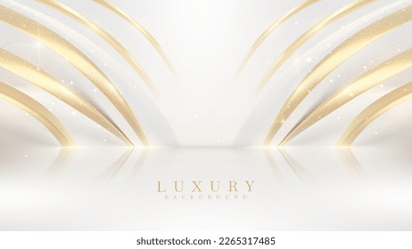 White luxury background with golden curve elements and light effect decoration.