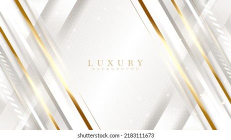 White luxury background with golden line elements and glitter light effects decoration.