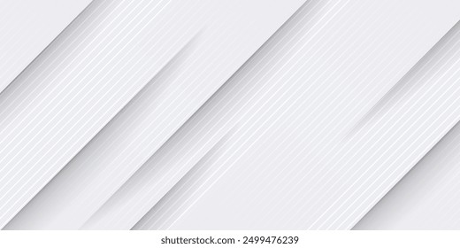 White luxury background with grey shadow diagonal stripes. Light elegant dynamic abstract BG. Trendy geometric neumorphism. Universal minimal 3d sale modern backdrop.