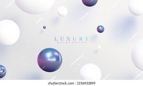 Fondo blanco de lujo con decoración de bola de arcoiris y elementos de efecto luminoso brillante.