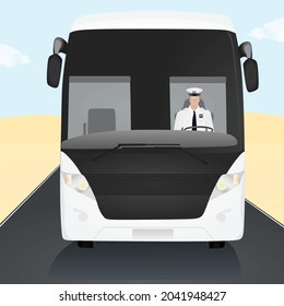 White luxury bus. front side. vector illustration