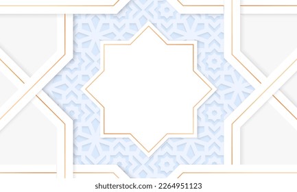 Fondo adornado con motivos decorativos adornados con un borde adornado de color blanco y lujoso. Diseño de plantillas islámicas árabes. Ilustración del vector