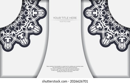 White luxury template banner with abstract ornaments and place under text. Template for print design invitation card with vintage patterns.