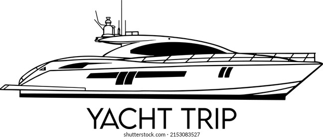 White luxury yacht, drawing lines from a boat moving at high speed in the water. yacht travel concept. yacht on a white background