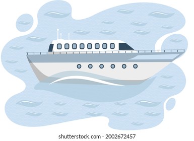 White luxury yacht, vessel with cabin as water transport. Ship is in roads in harbor, commercial boat. Summer vacation and sea travel, exciting adventures on ocean on motor boat, pleasure boat trip