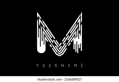 White M letter logo concept. Creative Minimal Monochrome Monogram emblem design template with lines and finger print pattern. 
