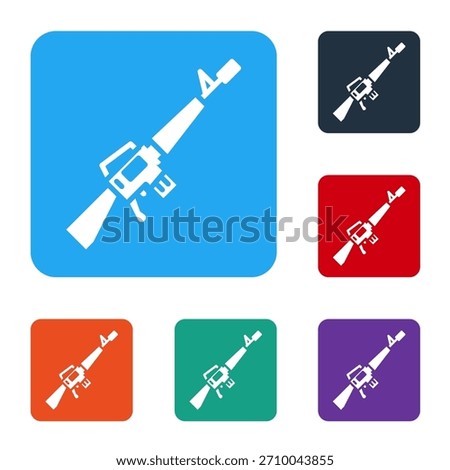 White M16A1 rifle icon isolated on white background. US Army M16 rifle. Set icons in color square buttons. Vector