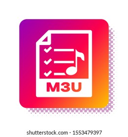 White M3U file document. Download m3u button icon isolated on white background. M3U file symbol. Square color button. Vector Illustration