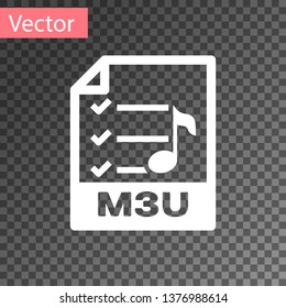 White M3U file document icon. Download m3u button icon isolated on transparent background. M3U file symbol. Vector Illustration