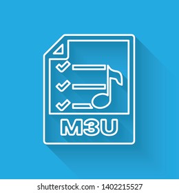 White M3U file document icon. Download m3u button line icon isolated with long shadow. M3U file symbol. Vector Illustration