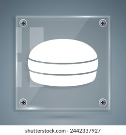 White Macaron cookie icon isolated on grey background. Macaroon sweet bakery. Square glass panels. Vector