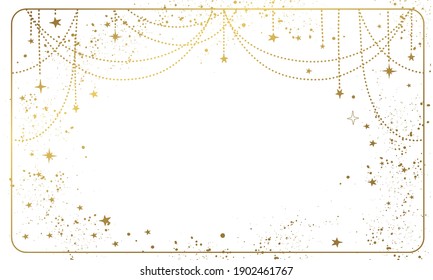 White magic background with zoto stars and space decor with copy space. Layout for astrology, banner for the witch. Divine boho design, hand drawn vector illustration, vintage style.