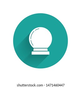 White Magic ball icon isolated with long shadow. Crystal ball. Green circle button. Vector Illustration