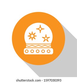 White Magic ball icon isolated on white background. Crystal ball. Orange circle button. Vector Illustration