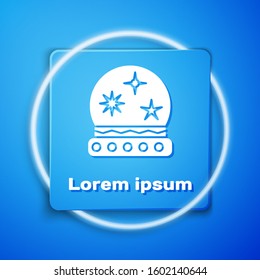 White Magic ball icon isolated on blue background. Crystal ball. Blue square button. Vector Illustration