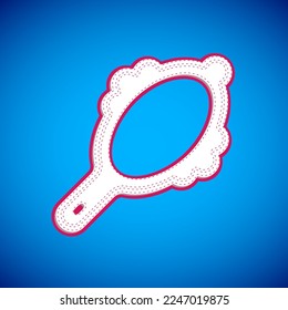 White Magic hand mirror icon isolated on blue background.  Vector