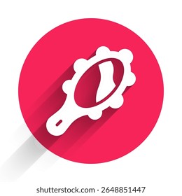 White Magic hand mirror icon isolated with long shadow. Red circle button. Vector