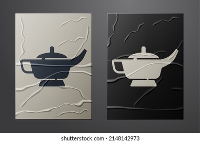 White Magic Lampe oder Aladdin Lampe Symbol einzeln auf zerbrochenem Papierhintergrund. Spirituelle Lampe für Wunsch. Kunststil aus Papier. Vektorgrafik
