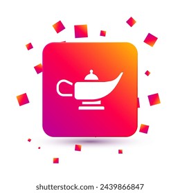 White Magic lamp or Aladdin lamp icon isolated on white background. Spiritual lamp for wish. Square color button. Vector