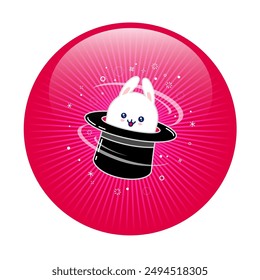 White magic rabbit in the top hat. Kawaii illustration. Japanese kawaii style.  