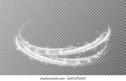 White magic spiral swirl line with dust. Glowing white lines. Luminous glowing effect. Light trace of a wave.