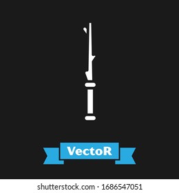 White Magic wand icon isolated on black background. Star shape magic accessory. Magical power.  Vector Illustration
