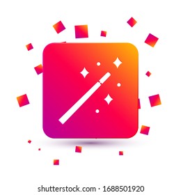 White Magic wand icon isolated on white background. Star shape magic accessory. Magical power. Square color button. Vector Illustration