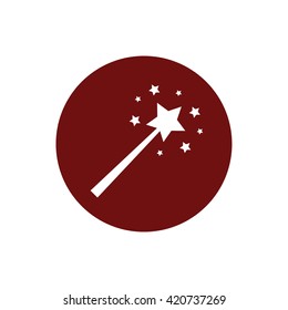 White magic wand icon vector illustration. Red circle. Red button