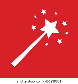 White magic wand icon vector illustration. Red background